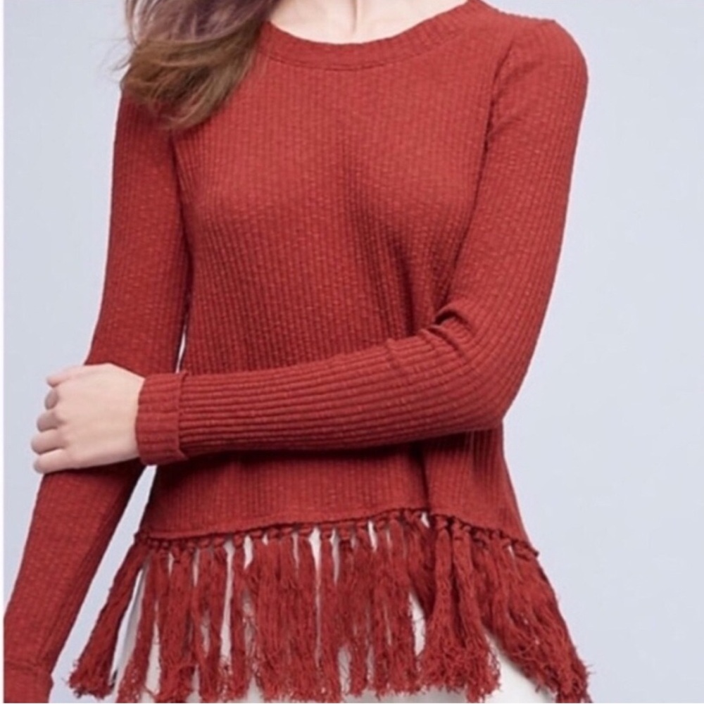 Fringed Rust Knit Sweater Top